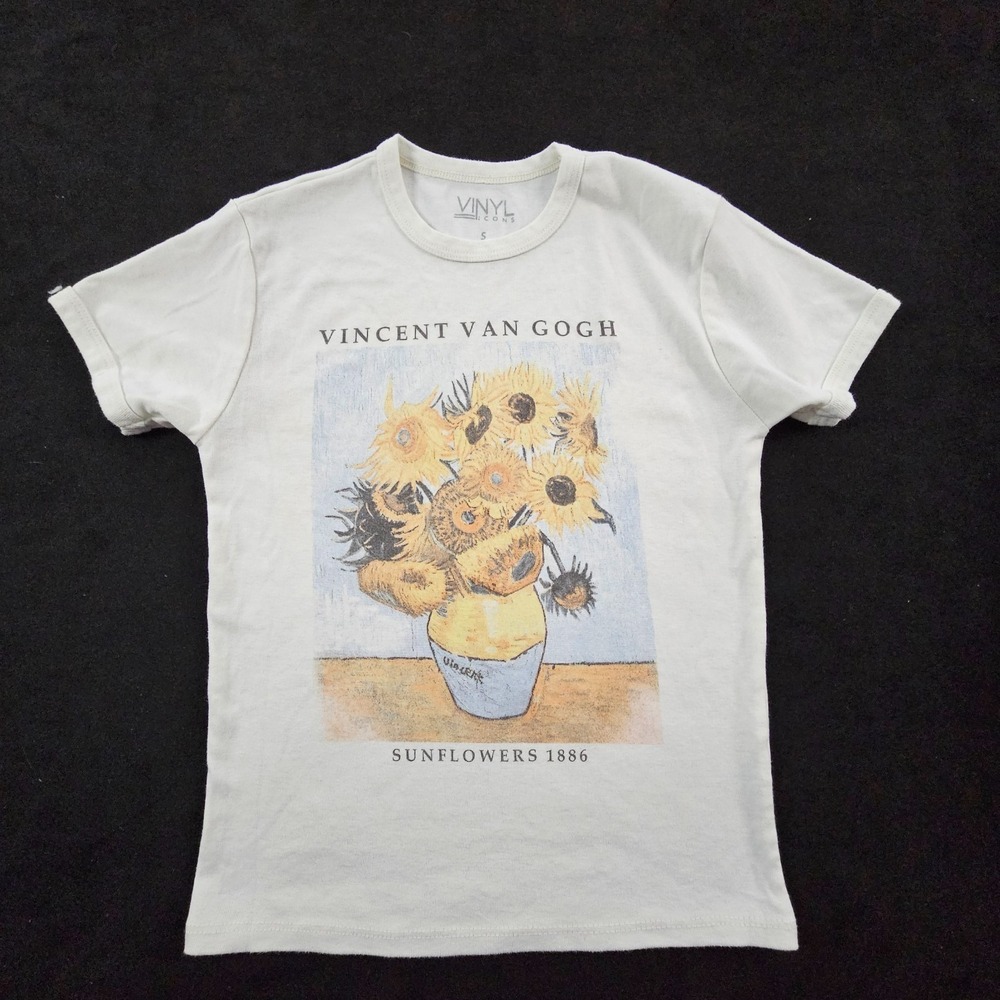 Vincent Van Gogh Sunflowers 1886 White Short Sleeve Cotton Blend T-Shirt Youth S